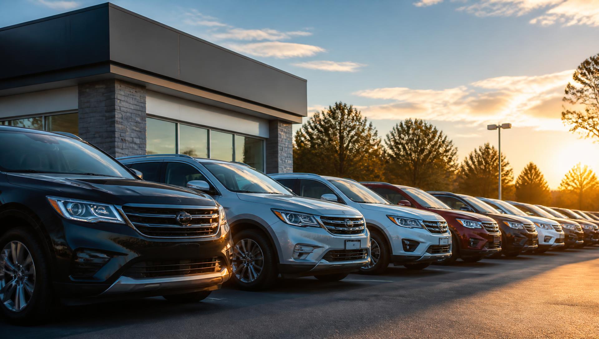 Pre-owned vehicles lined up at the Sugarloaf World Auto Sales lot in Lawrenceville, Georgia